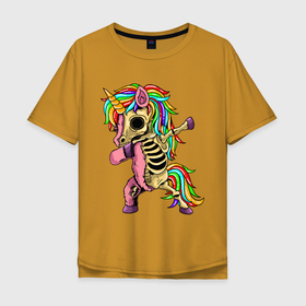 Мужская футболка хлопок Oversize с принтом Единорог зомби dab , 100% хлопок | свободный крой, круглый ворот, “спинка” длиннее передней части | cute | dab | funny | pony | rainbow | unicorn | zombie | единорог | единорожка | зомби | милый | пони | радуга
