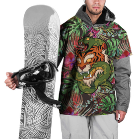 Накидка на куртку 3D с принтом Тигр кусает змею , 100% полиэстер |  | Тематика изображения на принте: битва | змея | кобра | тигр | хищники | яд