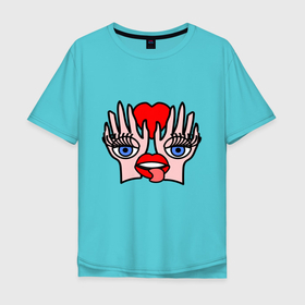 Мужская футболка хлопок Oversize с принтом Портрет в Екатеринбурге, 100% хлопок | свободный крой, круглый ворот, “спинка” длиннее передней части | абстракция | глаза | губы | руки | сердце