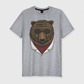 Мужская футболка хлопок Slim с принтом Gang Bear в Кировске, 92% хлопок, 8% лайкра | приталенный силуэт, круглый вырез ворота, длина до линии бедра, короткий рукав | иллюстрация | косолапый | крутой | мафия | мишка