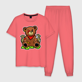 Мужская пижама хлопок с принтом Money Bear в Санкт-Петербурге, 100% хлопок | брюки и футболка прямого кроя, без карманов, на брюках мягкая резинка на поясе и по низу штанин
 | богатый | гризли | деньги | иллюстрация | мишка