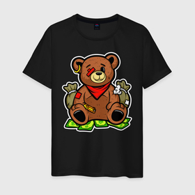 Мужская футболка хлопок с принтом Money Bear в Новосибирске, 100% хлопок | прямой крой, круглый вырез горловины, длина до линии бедер, слегка спущенное плечо. | богатый | гризли | деньги | иллюстрация | мишка