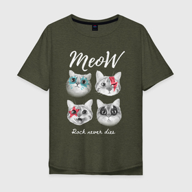 Мужская футболка хлопок Oversize с принтом РОК КОТЫ в Новосибирске, 100% хлопок | свободный крой, круглый ворот, “спинка” длиннее передней части | and | cat | cats | cute | funny | heavy | kitten | kitty | meow | metal | music | n | pet | rock | roll | star | кот | котик | коты | кошка | кошки | крутой | музыка | рок
