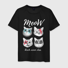 Мужская футболка хлопок с принтом РОК КОТЫ в Новосибирске, 100% хлопок | прямой крой, круглый вырез горловины, длина до линии бедер, слегка спущенное плечо. | and | cat | cats | cute | funny | heavy | kitten | kitty | meow | metal | music | n | pet | rock | roll | star | кот | котик | коты | кошка | кошки | крутой | музыка | рок