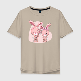 Мужская футболка хлопок Oversize с принтом Банни и подруга в Курске, 100% хлопок | свободный крой, круглый ворот, “спинка” длиннее передней части | банни | заяц | иллюстрация | кролик | милаха