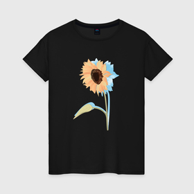 Женская футболка хлопок с принтом Подсолнух в Рязани, 100% хлопок | прямой крой, круглый вырез горловины, длина до линии бедер, слегка спущенное плечо | желтый цветок | лето | небо | подсолнух