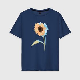 Женская футболка хлопок Oversize с принтом Подсолнух в Белгороде, 100% хлопок | свободный крой, круглый ворот, спущенный рукав, длина до линии бедер
 | желтый цветок | лето | небо | подсолнух