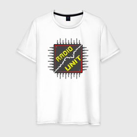 Мужская футболка хлопок с принтом Radio Unit в Тюмени, 100% хлопок | прямой крой, круглый вырез горловины, длина до линии бедер, слегка спущенное плечо. | radio unit | микросхема | программирование | процессор | электроника