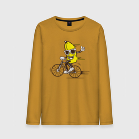 Мужской лонгслив хлопок с принтом Банан на велосипеде в Тюмени, 100% хлопок |  | Тематика изображения на принте: байк | банан | бананчик | велик | велосипед | живой банан | спорт