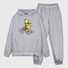 Мужской костюм хлопок OVERSIZE с принтом Банан на велосипеде в Кировске,  |  | байк | банан | бананчик | велик | велосипед | живой банан | спорт