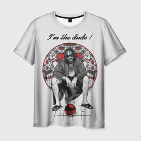 Мужская футболка 3D с принтом I am the dude! в Новосибирске, 100% полиэфир | прямой крой, круглый вырез горловины, длина до линии бедер | dude | jeff bridges | the big lebowski | большой лебовский | боулинг | джефф бриджес | кегли | ковер | узор | фильм | чувак | шар | я чувак