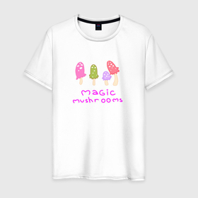 Мужская футболка хлопок с принтом Волшебные грибы , 100% хлопок | прямой крой, круглый вырез горловины, длина до линии бедер, слегка спущенное плечо. | Тематика изображения на принте: goblincore | волшебные грибы | волшебство | гоблинкор | грибы | летние грибы | магические грибы | магия