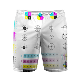 Мужские шорты спортивные с принтом CMYK в Тюмени,  |  | Тематика изображения на принте: rgb | печать | подарок дизайнеру | полиграфия | помехи | принтер | тест