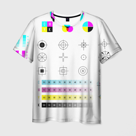 Мужская футболка 3D с принтом CMYK в Новосибирске, 100% полиэфир | прямой крой, круглый вырез горловины, длина до линии бедер | rgb | печать | подарок дизайнеру | полиграфия | помехи | принтер | тест