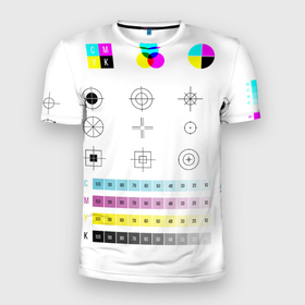 Мужская футболка 3D спортивная с принтом CMYK в Екатеринбурге, 100% полиэстер с улучшенными характеристиками | приталенный силуэт, круглая горловина, широкие плечи, сужается к линии бедра | rgb | печать | подарок дизайнеру | полиграфия | помехи | принтер | тест