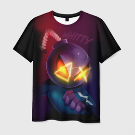 Мужская футболка 3D с принтом витти на темном фоне  в Кировске, 100% полиэфир | прямой крой, круглый вырез горловины, длина до линии бедер | friday night funkin | game | whitty | витти | детское | игра | файв найт фанки