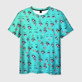 Мужская футболка 3D с принтом Аниме эмоции в Санкт-Петербурге, 100% полиэфир | прямой крой, круглый вырез горловины, длина до линии бедер | anime | аниме | аниме глаза | аниме девочки | ахегао | манга | персонажи аниме | эмоции