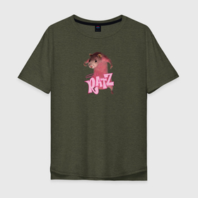 Мужская футболка хлопок Oversize с принтом Ratz (мем) в Кировске, 100% хлопок | свободный крой, круглый ворот, “спинка” длиннее передней части | ratz | животные | мем | мышь | прикол | розовая крыса | юмор