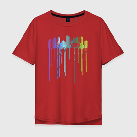 Мужская футболка хлопок Oversize с принтом Растёкшийся город в Санкт-Петербурге, 100% хлопок | свободный крой, круглый ворот, “спинка” длиннее передней части | art | colorful | высотки | город | иллюстрация