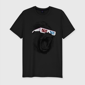 Мужская футболка хлопок Slim с принтом Дикая горилла в Екатеринбурге, 92% хлопок, 8% лайкра | приталенный силуэт, круглый вырез ворота, длина до линии бедра, короткий рукав | Тематика изображения на принте: горилла | дикий | иллюстрация | конг | очки
