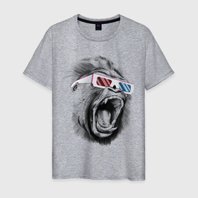 Мужская футболка хлопок с принтом Дикая горилла в Курске, 100% хлопок | прямой крой, круглый вырез горловины, длина до линии бедер, слегка спущенное плечо. | горилла | дикий | иллюстрация | конг | очки
