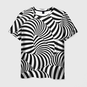 Мужская футболка 3D с принтом Гипнотическая абстракция в Петрозаводске, 100% полиэфир | прямой крой, круглый вырез горловины, длина до линии бедер | abstraction | background | hypnosis | hypnotic abstraction | stripes | texture | zebra | абстракция | гипноз | гипнотическая абстракция | зебра | полоски | текстура | фон
