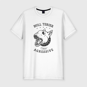 Мужская футболка хлопок Slim с принтом Агрессивный бультерьер в Белгороде, 92% хлопок, 8% лайкра | приталенный силуэт, круглый вырез ворота, длина до линии бедра, короткий рукав | cute | dog | woof | гав | забавный | кости | пес | собака