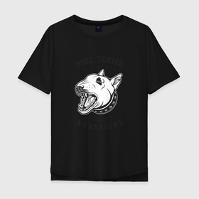 Мужская футболка хлопок Oversize с принтом Агрессивный бультерьер в Новосибирске, 100% хлопок | свободный крой, круглый ворот, “спинка” длиннее передней части | cute | dog | woof | гав | забавный | кости | пес | собака