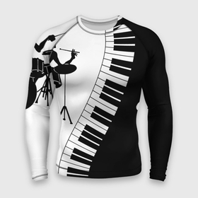 Мужской рашгард 3D с принтом Черно Белое пианино в Петрозаводске,  |  | барабаны | музыка | пианино | черно белое