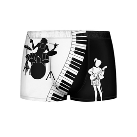 Мужские трусы 3D с принтом Черно Белое пианино в Тюмени, 50% хлопок, 50% полиэстер | классическая посадка, на поясе мягкая тканевая резинка | Тематика изображения на принте: барабаны | музыка | пианино | черно белое