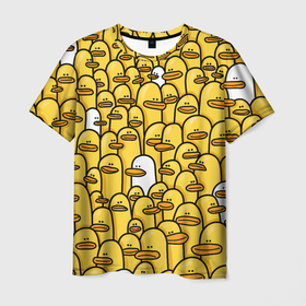 Мужская футболка 3D с принтом Утки в Кировске, 100% полиэфир | прямой крой, круглый вырез горловины, длина до линии бедер | клювы | мультяшки | стая | утки | утята