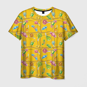 Мужская футболка 3D с принтом Конфеты в Тюмени, 100% полиэфир | прямой крой, круглый вырез горловины, длина до линии бедер | background | candy | lollipops | pattern | texture | конфеты | леденцы | паттерн | текстура | фон