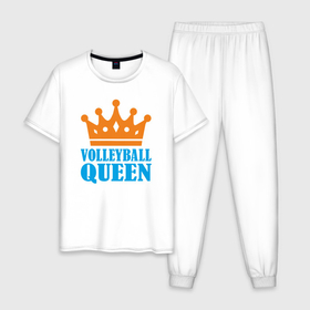 Мужская пижама хлопок с принтом Королева Волейбола в Белгороде, 100% хлопок | брюки и футболка прямого кроя, без карманов, на брюках мягкая резинка на поясе и по низу штанин
 | ball | beach | game | queen | sport | volley | volleyball | волейбол | волейболист | волейболистка | гол | игра | игрок | королева | корона | мяч | площадка | пляж | пляжный | победа | сетка | спорт | тренер | чемпион