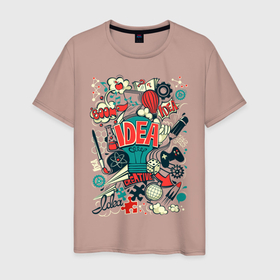 Мужская футболка хлопок с принтом КРЕАТИВНЫЕ ИДЕИ в Новосибирске, 100% хлопок | прямой крой, круглый вырез горловины, длина до линии бедер, слегка спущенное плечо. | creative | game | idea | igagine | work | воображение | игры | идея | креатив | работа | решение | творчество | ум