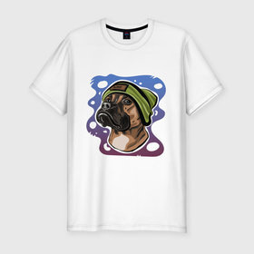 Мужская футболка хлопок Slim с принтом Боксер в Белгороде, 92% хлопок, 8% лайкра | приталенный силуэт, круглый вырез ворота, длина до линии бедра, короткий рукав | art | boxer | dog | drawing | арт | боксер | пес | рисунок | собака