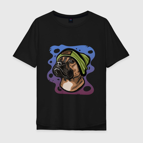 Мужская футболка хлопок Oversize с принтом Боксер в Тюмени, 100% хлопок | свободный крой, круглый ворот, “спинка” длиннее передней части | Тематика изображения на принте: art | boxer | dog | drawing | арт | боксер | пес | рисунок | собака