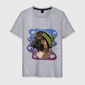 Мужская футболка хлопок с принтом Боксер в Белгороде, 100% хлопок | прямой крой, круглый вырез горловины, длина до линии бедер, слегка спущенное плечо. | art | boxer | dog | drawing | арт | боксер | пес | рисунок | собака