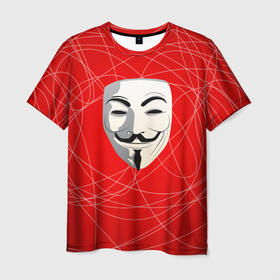 Мужская футболка 3D с принтом Маска Гая Фокса в Рязани, 100% полиэфир | прямой крой, круглый вырез горловины, длина до линии бедер | anonimus | аноним | анонимус | гай | защита | маска | фокс