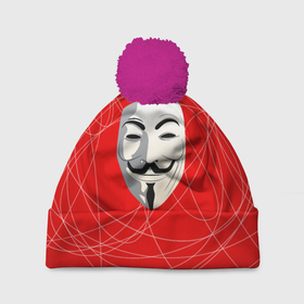 Шапка 3D c помпоном с принтом Маска Гая Фокса в Рязани, 100% полиэстер | универсальный размер, печать по всей поверхности изделия | Тематика изображения на принте: anonimus | аноним | анонимус | гай | защита | маска | фокс