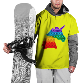 Накидка на куртку 3D с принтом Pop It единорог радужный в Тюмени, 100% полиэстер |  | popit | simple dimple | unicorn | антистресс | единорог | желтый фон | игрушка | радуга | радужный
