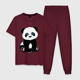 Мужская пижама хлопок с принтом Милая панда в Белгороде, 100% хлопок | брюки и футболка прямого кроя, без карманов, на брюках мягкая резинка на поясе и по низу штанин
 | маленькая панда | медвежонок | панда | черно белый медведь