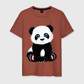Мужская футболка хлопок с принтом Милая панда в Петрозаводске, 100% хлопок | прямой крой, круглый вырез горловины, длина до линии бедер, слегка спущенное плечо. | маленькая панда | медвежонок | панда | черно белый медведь