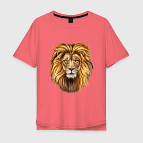Мужская футболка хлопок Oversize с принтом Лев в Санкт-Петербурге, 100% хлопок | свободный крой, круглый ворот, “спинка” длиннее передней части | большая кошка | голова льва | лев | царь зверей