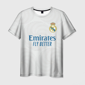 Мужская футболка 3D с принтом Реал Мадрид форма 2021/2022 в Санкт-Петербурге, 100% полиэфир | прямой крой, круглый вырез горловины, длина до линии бедер | Тематика изображения на принте: 2021 | 2022 | madrid | real | испания | мадрид | новая | реал | реал мадрид | форма | футбол