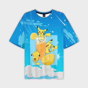 Мужская футболка oversize 3D с принтом Пикачу в    лимонаде в Белгороде,  |  | anime | picachu | pikachu | аниме | милый | пика | пикачу | покебол | покемон