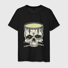 Мужская футболка хлопок с принтом Барабан Череп Skull Drum в Новосибирске, 100% хлопок | прямой крой, круглый вырез горловины, длина до линии бедер, слегка спущенное плечо. | death | demon | drums | grim | halloween | horror | reaper | skeleton | soul | souls | барабаны | демон | драм | душ | душа | жнец | мертвых | мистика | мрачный | некрономикон | скелеты | собиратель | темный | ударные | ужасы | хоррор 