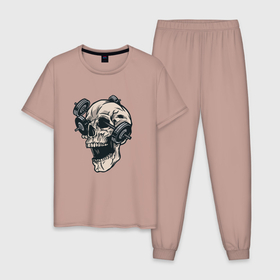 Мужская пижама хлопок с принтом Череп с гантелями | Skull в Белгороде, 100% хлопок | брюки и футболка прямого кроя, без карманов, на брюках мягкая резинка на поясе и по низу штанин
 | Тематика изображения на принте: barbel | death | demon | dumbbells | fitness | grim | halloween | horror | reaper | skeleton | soul | souls | гантели | демон | душ | душа | жнец | мистика | мрачный | скелеты | собиратель | спорт | ужасы | фитнесс | хоррор | хэллоуин 