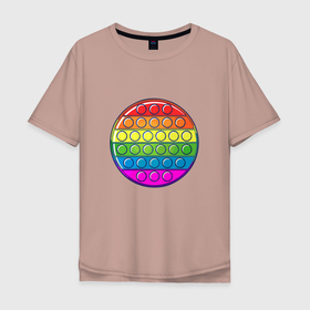 Мужская футболка хлопок Oversize с принтом Pop It в Тюмени, 100% хлопок | свободный крой, круглый ворот, “спинка” длиннее передней части | pop it | поп | поп ит | радуга