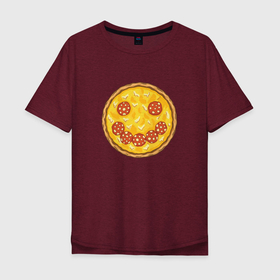 Мужская футболка хлопок Oversize с принтом Пицца в виде смайлика | Smile  в Кировске, 100% хлопок | свободный крой, круглый ворот, “спинка” длиннее передней части | Тематика изображения на принте: chees | cheesy | fast food | fastfood | food | love | margarita | pepperoni | pizza | pizza lover | pizza margherita | базилик | колбаса | колбаска | люблю пиццу | любовь | маргарита | овощи | пепперони | помидоры | смайл | смайлик | сыр