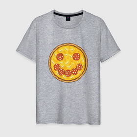 Мужская футболка хлопок с принтом Пицца в виде смайлика | Smile  в Кировске, 100% хлопок | прямой крой, круглый вырез горловины, длина до линии бедер, слегка спущенное плечо. | Тематика изображения на принте: chees | cheesy | fast food | fastfood | food | love | margarita | pepperoni | pizza | pizza lover | pizza margherita | базилик | колбаса | колбаска | люблю пиццу | любовь | маргарита | овощи | пепперони | помидоры | смайл | смайлик | сыр